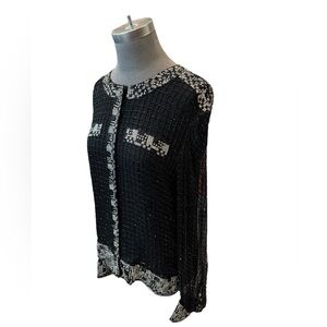 Alisha Silk Beaded Sequin Blouse Black Silver Vintage India XL